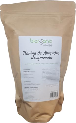 Harina de Almendra DESGRASADA 1kg KETO, 100% natural, PROTEICA – SIN GLUTEN – 48g de proteínas. Biorganic