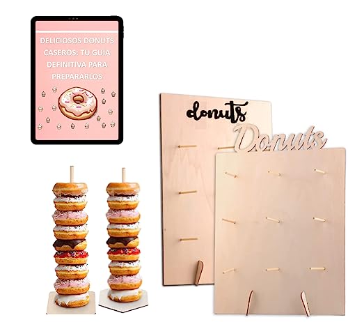 Soporte Expositor Donuts - Ebook Gratuito Incluido, Accesorios Decoración Mesa Dulce Comunion De Madera, Cuencos Chuches Candy Bar Kit Dulces Mesas Niño y Niña, Bandejas Decorativas