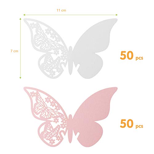 Kesote 100 Tarjetas de Nombre de Mariposa Etiquetas Decorativas en Copa Mesa para Boda Fiesta de Cumpleaños Bautizo (50 Blanca y 50 Rosa)