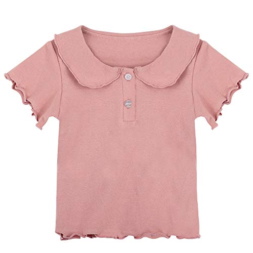 Bebé Infante Niño Niña Algodón Camiseta de Manga Corta Cuello Peter Pan Camisa Elástica Duave Transpirable Dulce - Pink Talla 100