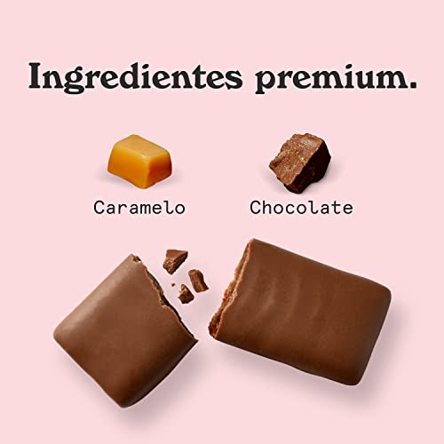 NICKS Crunchy Caramel Barritas Keto Chocolate Caramelo Almendra 88 Calorías,1.8 Carbohidratos Netos, Sin Azúcar Añadida Low Carb Dulces Chocolatinas Sin Gluten (21x28g)
