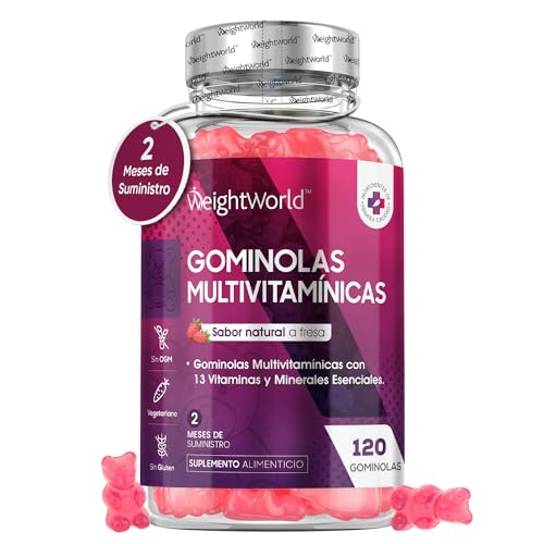 Gominolas Multivitaminas y Minerales, 120 Gummies (Sabor Fresa) - 13 Vitaminas y Minerales como Vitamina D3, C, B6, B12, E, Biotina, Zinc y Ácido Fólico, para 2 meses, Sin Gluten