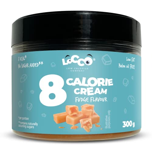 LOCCO 8 calorías para untar sabor a caramelo solo 8 calorías por porción, crema baja en grasa, sin azúcar añadido, sin aceite de palma, dieta keto, pasta suave vegetariana, bocadillo dulce, 300 g