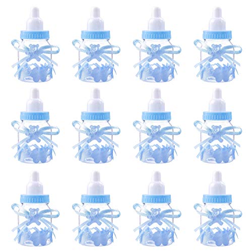 MaoXinTek Botella de Caramelo Reutilizable Biberones Dulces Botella con Mini Chupete de Decoración para Ducha Baby Shower Fiesta de Bautismo 12Pcs Azul
