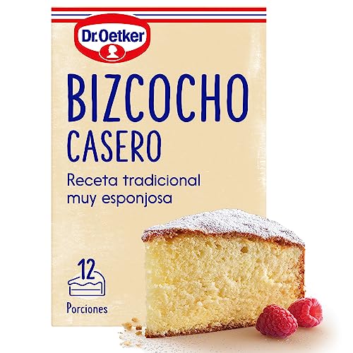 DR. OETKER Bizcocho Casero, preparado de repostería para bizcocho esponjoso (340 g) con sobre de azúcar glas (10 g), ideal como base para tartas, postres y pasteles (12 raciones)