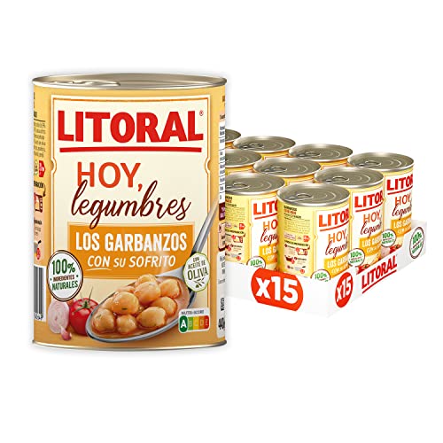 LITORAL Hoy Legumbres Garbanzos con su sofrito - Plato Preparado Sin Gluten - Pack de 15x440g - Total: 6.6kg