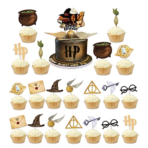 Decoración para Tartas, 22 Piezas Harry Potter Adornos de cupcakes de Cumpleaños, Adornos de tartas, para Niños y Niñas, Suministros para Fiestas de Cumpleaños, Adorno de pastel de bricolaje