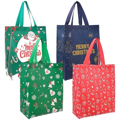 Puoxbim 4 Bolsas de cuatro colores navideños Que no Son Fáciles de Romper, Bolsas de Regalo Exquisitas Preferidas Para Regalos, bolsas de Compras no Tejidas Multifuncionales